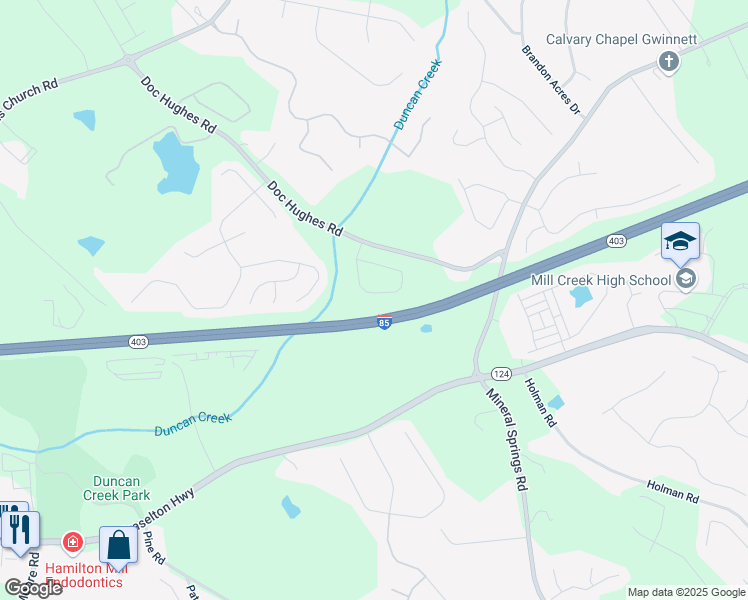 map of restaurants, bars, coffee shops, grocery stores, and more near 1980 Beyers Landing Drive in Buford
