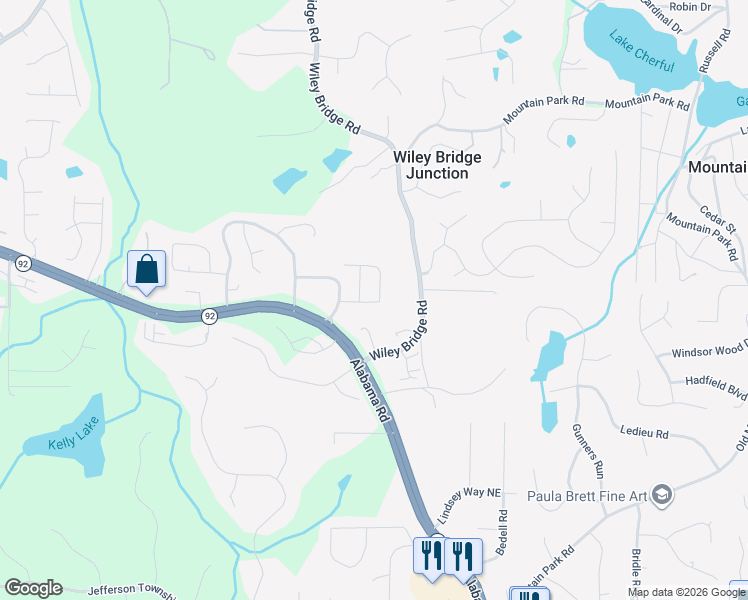 map of restaurants, bars, coffee shops, grocery stores, and more near 205 Parc View Lane in Woodstock