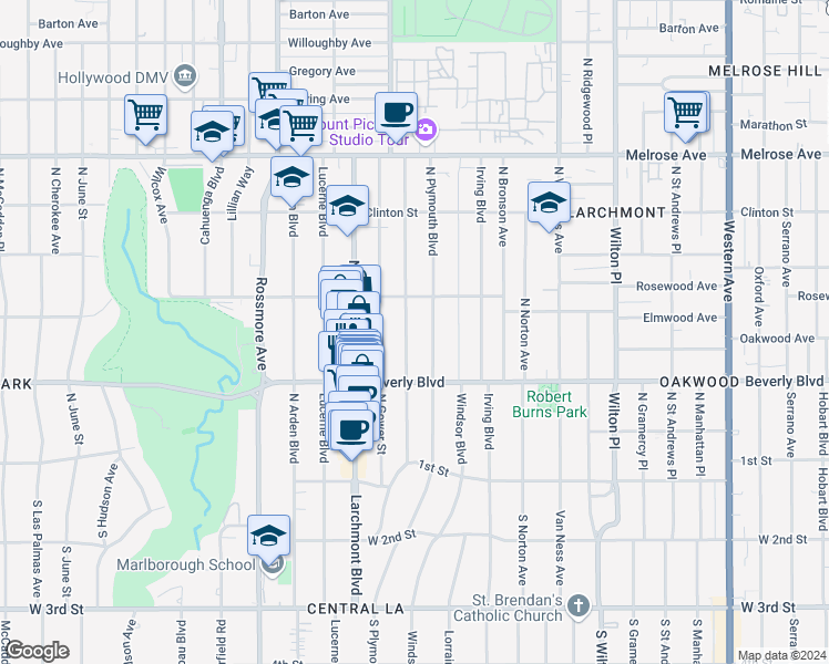 map of restaurants, bars, coffee shops, grocery stores, and more near 408 Beachwood Drive in Los Angeles