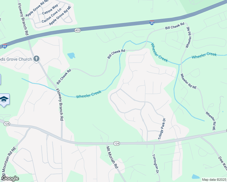 map of restaurants, bars, coffee shops, grocery stores, and more near 4715 Trilogy Park Trail Northeast in Hoschton