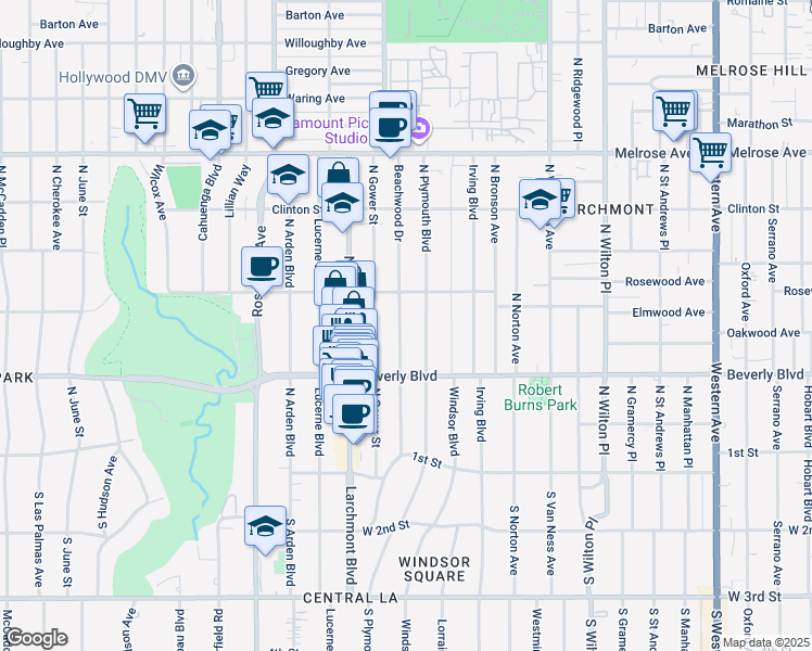 map of restaurants, bars, coffee shops, grocery stores, and more near 408 Beachwood Drive in Los Angeles
