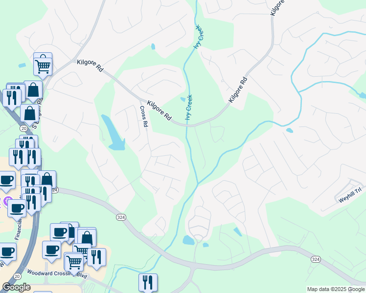 map of restaurants, bars, coffee shops, grocery stores, and more near 2272 Misty Brook Court in Buford