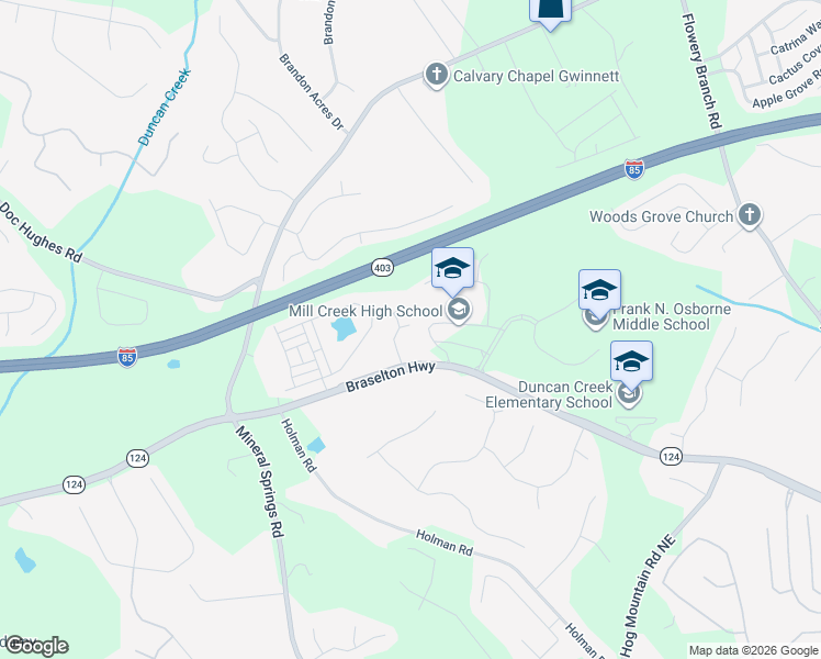 map of restaurants, bars, coffee shops, grocery stores, and more near 4455 Millcrest Court in Hoschton