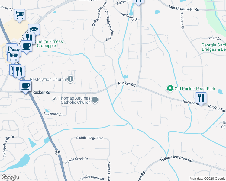 map of restaurants, bars, coffee shops, grocery stores, and more near 125 Welford Trce in Alpharetta