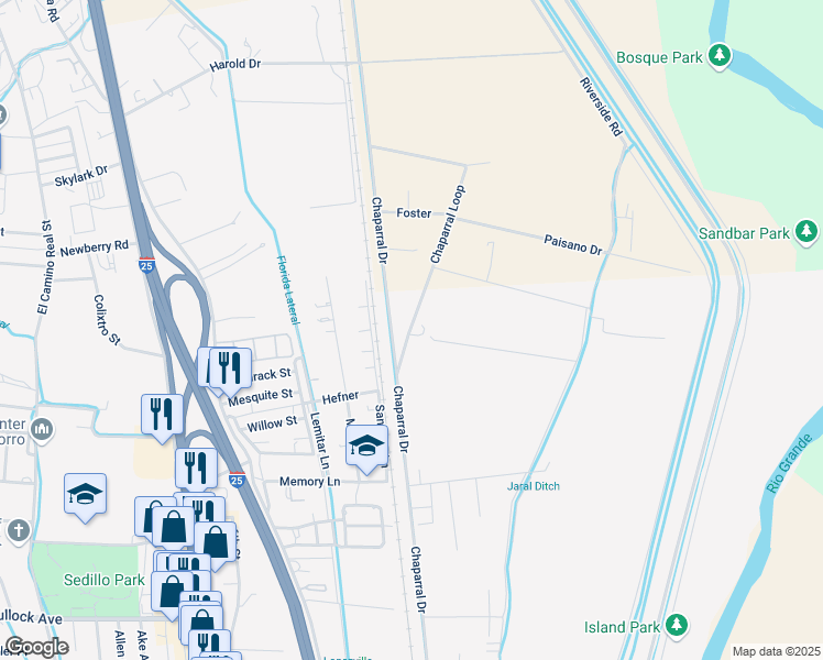map of restaurants, bars, coffee shops, grocery stores, and more near 1914 Chaparral Drive in Socorro