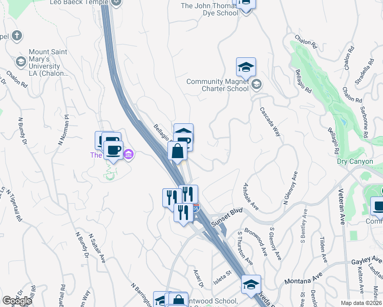 map of restaurants, bars, coffee shops, grocery stores, and more near in Los Angeles