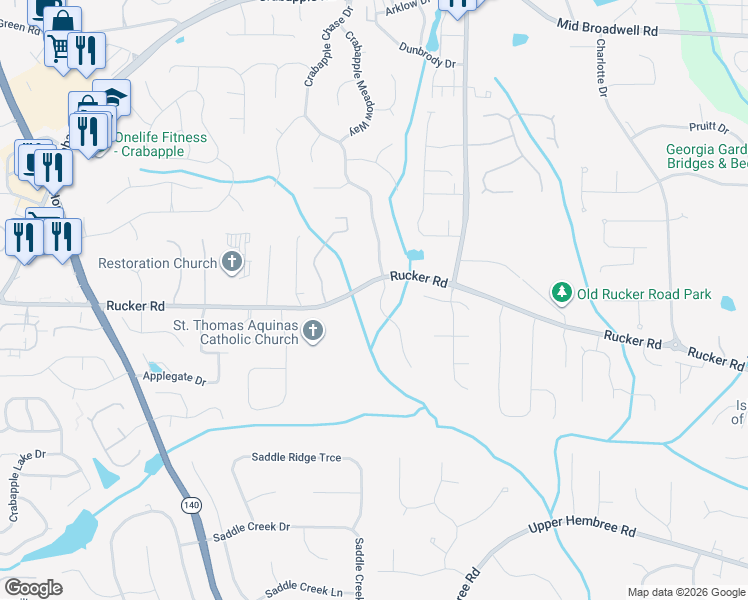 map of restaurants, bars, coffee shops, grocery stores, and more near 125 Welford Trce in Alpharetta