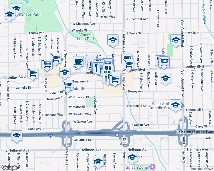 map of restaurants, bars, coffee shops, grocery stores, and more near 140 West Valley Boulevard in San Gabriel