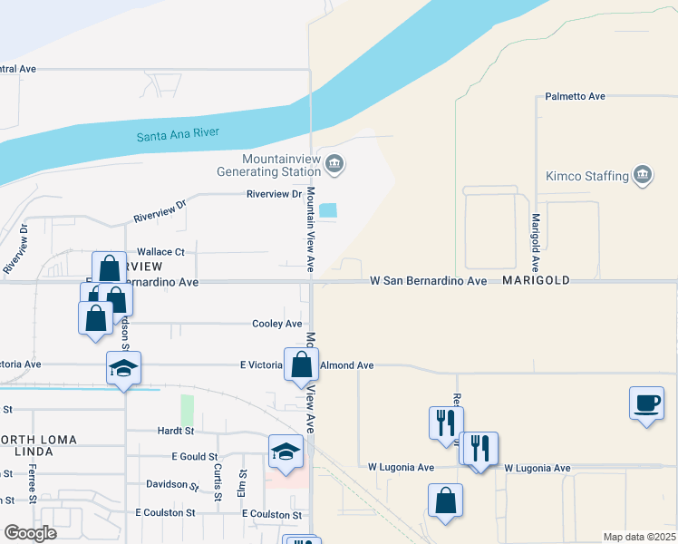 map of restaurants, bars, coffee shops, grocery stores, and more near 2492 West San Bernardino Avenue in Redlands