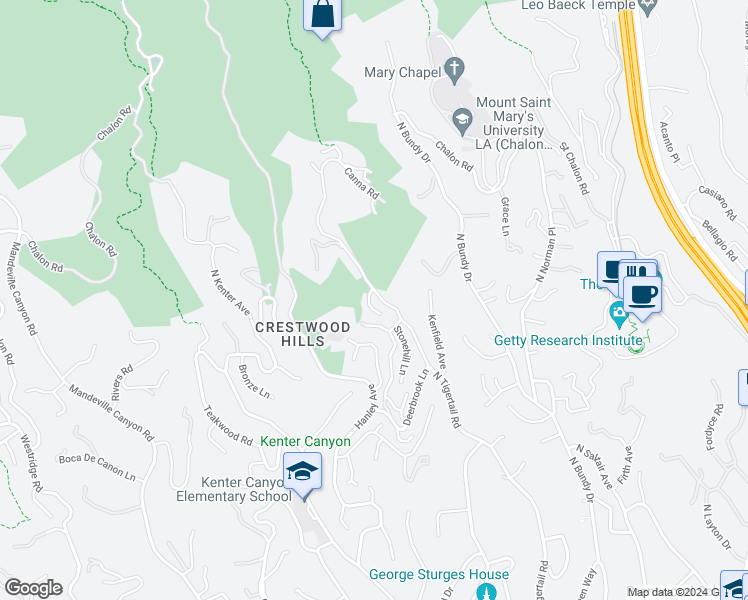 map of restaurants, bars, coffee shops, grocery stores, and more near 1024 Lindenwood Lane in Los Angeles