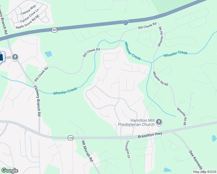 map of restaurants, bars, coffee shops, grocery stores, and more near 4948 Country Wood Trail Northeast in Hoschton