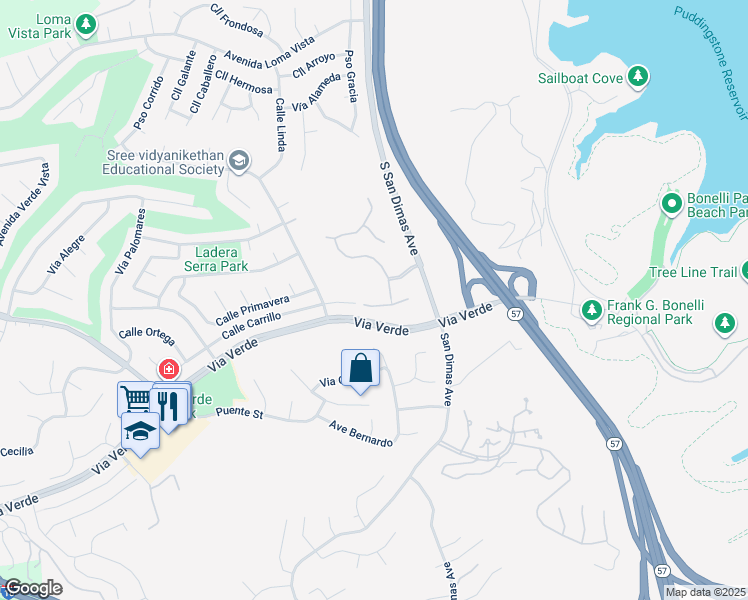 map of restaurants, bars, coffee shops, grocery stores, and more near 617 Calle Santa Barbara in San Dimas