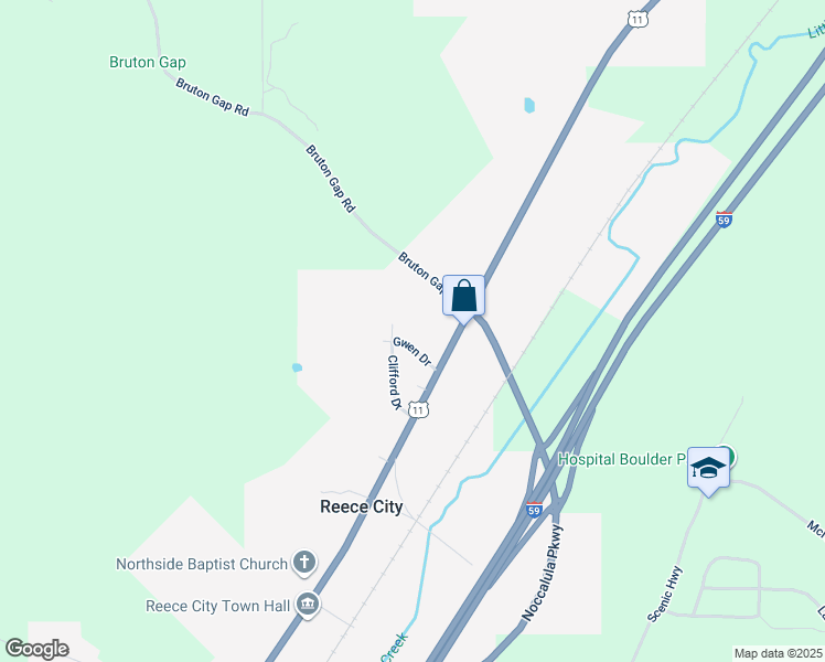map of restaurants, bars, coffee shops, grocery stores, and more near 106 Gwen Drive in Attalla