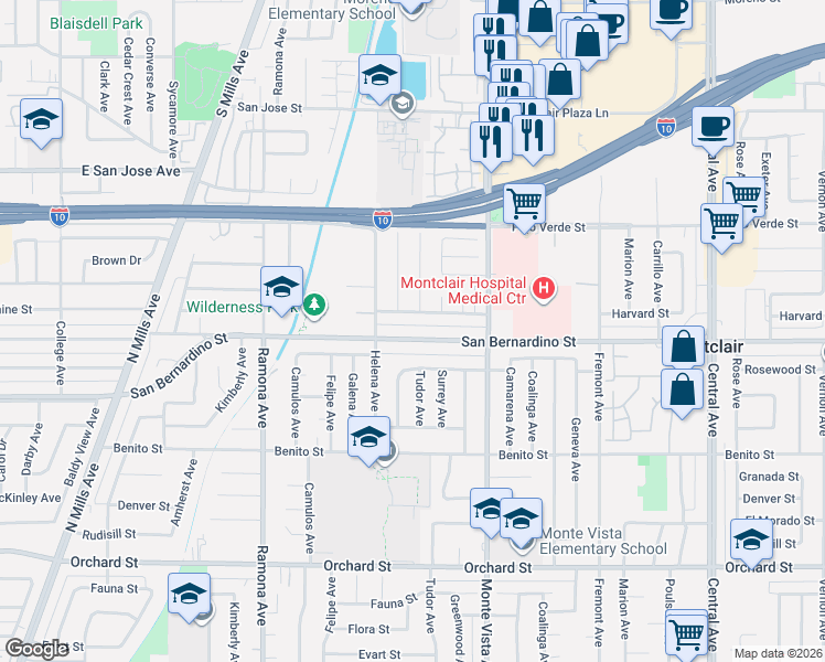map of restaurants, bars, coffee shops, grocery stores, and more near 4793 Harvard Street in Montclair