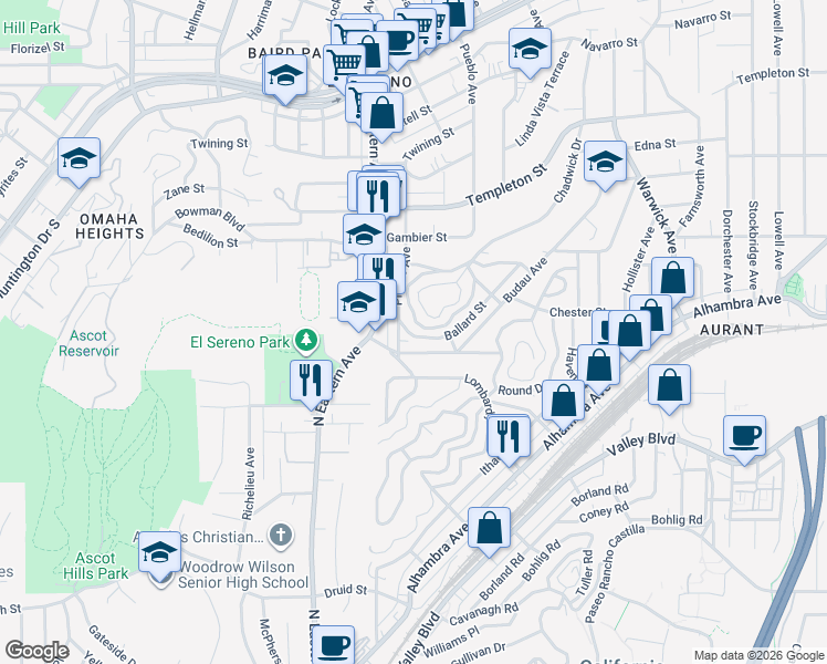 map of restaurants, bars, coffee shops, grocery stores, and more near 2774 Chadwick Circle in Los Angeles