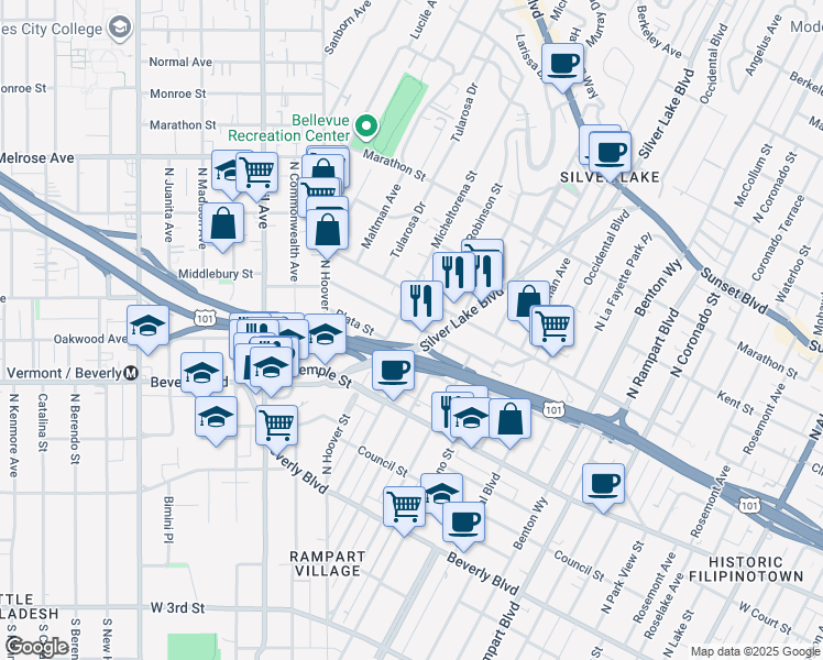 map of restaurants, bars, coffee shops, grocery stores, and more near 3317 London Street in Los Angeles