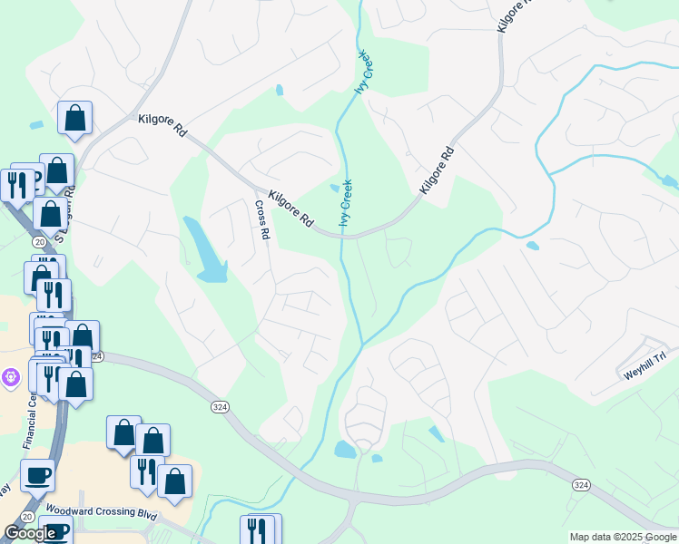 map of restaurants, bars, coffee shops, grocery stores, and more near 2272 Misty Brook Court in Buford