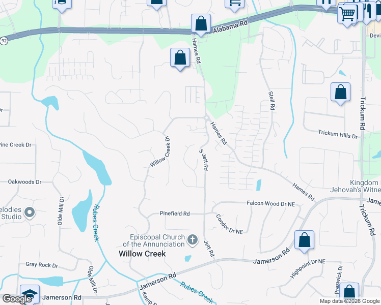 map of restaurants, bars, coffee shops, grocery stores, and more near 2018 Cambridge Drive in Woodstock