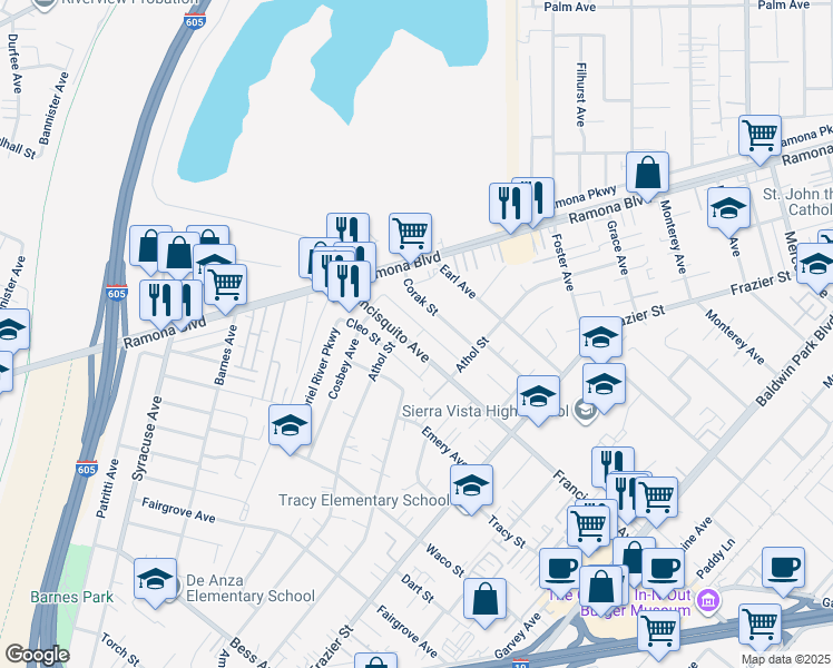 map of restaurants, bars, coffee shops, grocery stores, and more near 13079 Francisquito Avenue in Baldwin Park
