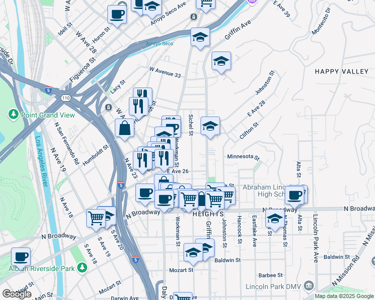 map of restaurants, bars, coffee shops, grocery stores, and more near 2667 Sichel Street in Los Angeles