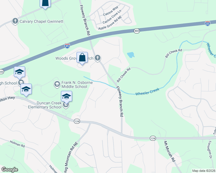map of restaurants, bars, coffee shops, grocery stores, and more near 4710 Wheeler Creek Drive in Hoschton