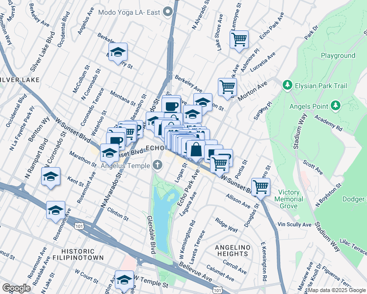map of restaurants, bars, coffee shops, grocery stores, and more near 1316 Lemoyne Street in Los Angeles