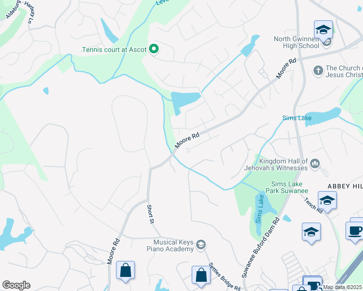 map of restaurants, bars, coffee shops, grocery stores, and more near 5155 Amberden Hall Drive in Suwanee
