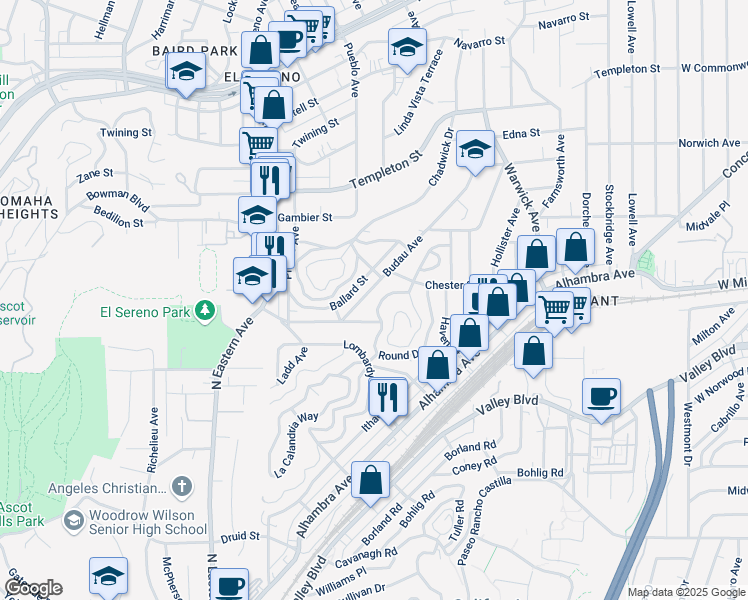 map of restaurants, bars, coffee shops, grocery stores, and more near 2864 Budau Avenue in Los Angeles