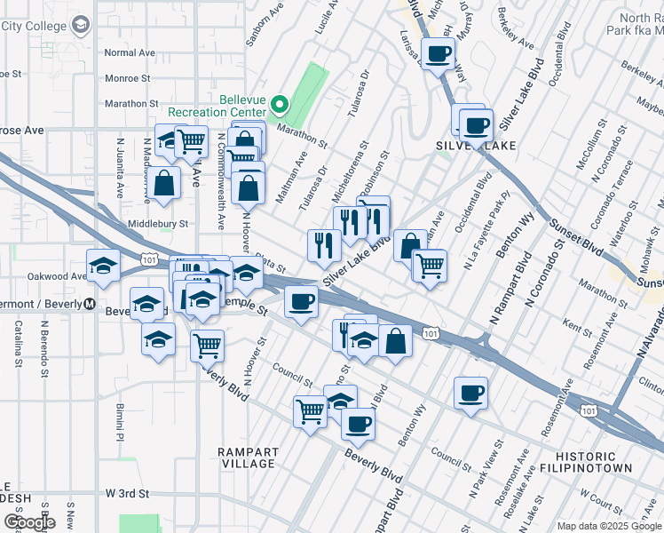 map of restaurants, bars, coffee shops, grocery stores, and more near 3317 London Street in Los Angeles
