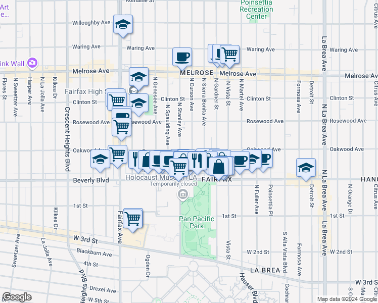 map of restaurants, bars, coffee shops, grocery stores, and more near in Los Angeles