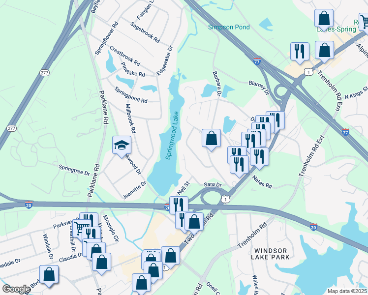 map of restaurants, bars, coffee shops, grocery stores, and more near 1717 Horseshoe Drive in Columbia