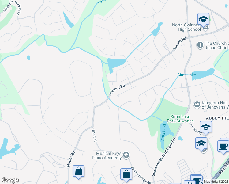 map of restaurants, bars, coffee shops, grocery stores, and more near 4722 Bramble Rose Lane in Suwanee