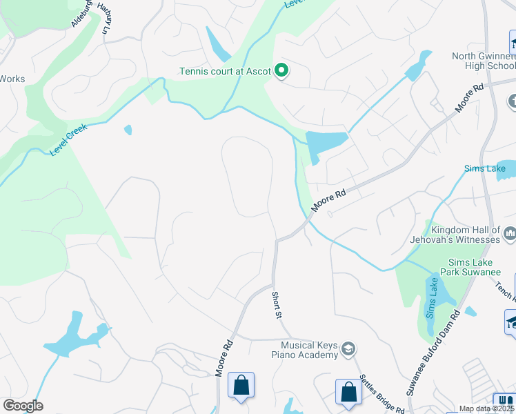 map of restaurants, bars, coffee shops, grocery stores, and more near 4894 Meadowbrook Circle in Suwanee