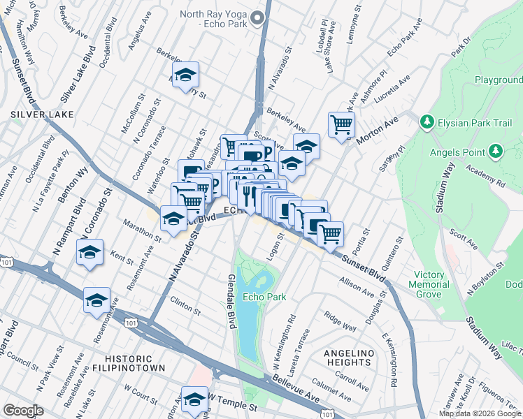 map of restaurants, bars, coffee shops, grocery stores, and more near in Los Angeles