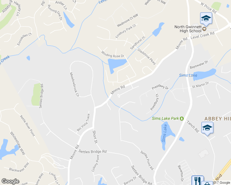 map of restaurants, bars, coffee shops, grocery stores, and more near 4722 Bramble Rose Lane in Suwanee