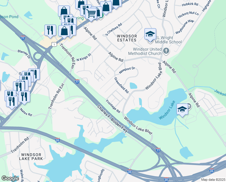 map of restaurants, bars, coffee shops, grocery stores, and more near 141 Wincay Road in Columbia