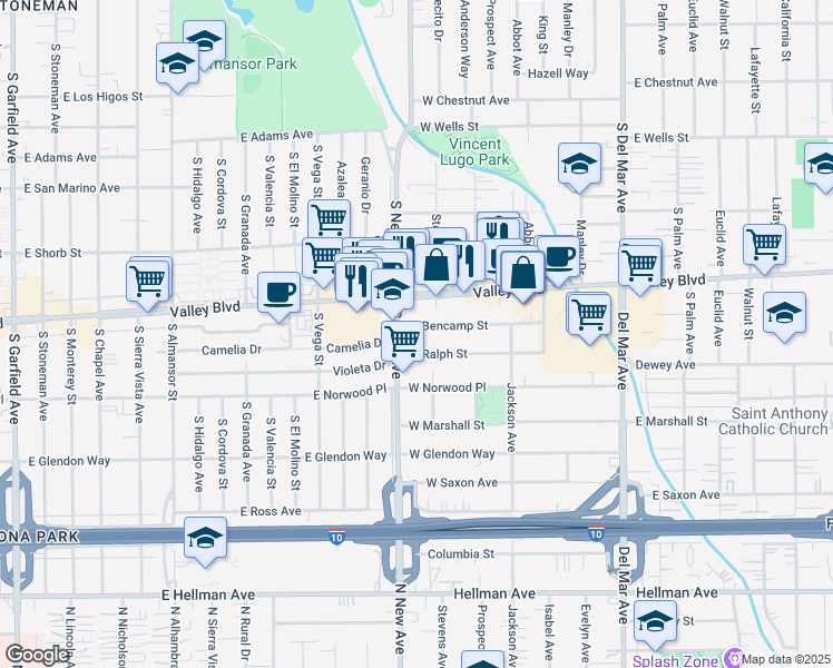 map of restaurants, bars, coffee shops, grocery stores, and more near 516 West Bencamp Street in San Gabriel