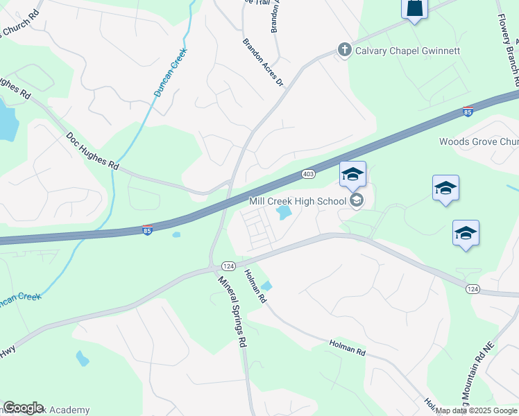 map of restaurants, bars, coffee shops, grocery stores, and more near 4747 Waxwing Street in Hoschton