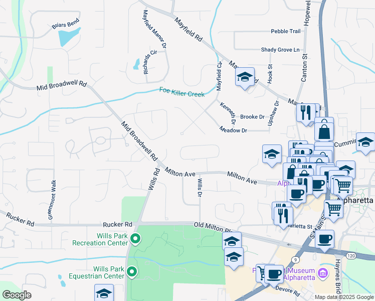 map of restaurants, bars, coffee shops, grocery stores, and more near 372 Lynne Circle in Alpharetta