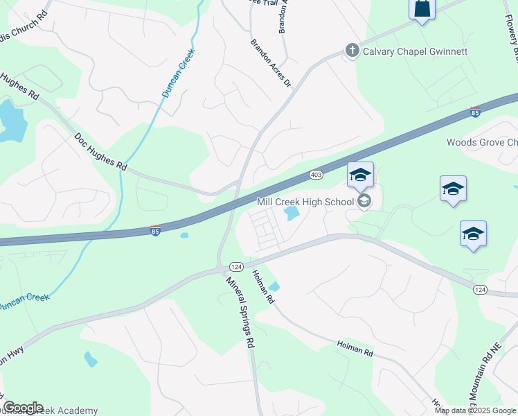 map of restaurants, bars, coffee shops, grocery stores, and more near 4777 Waxwing Street in Hoschton