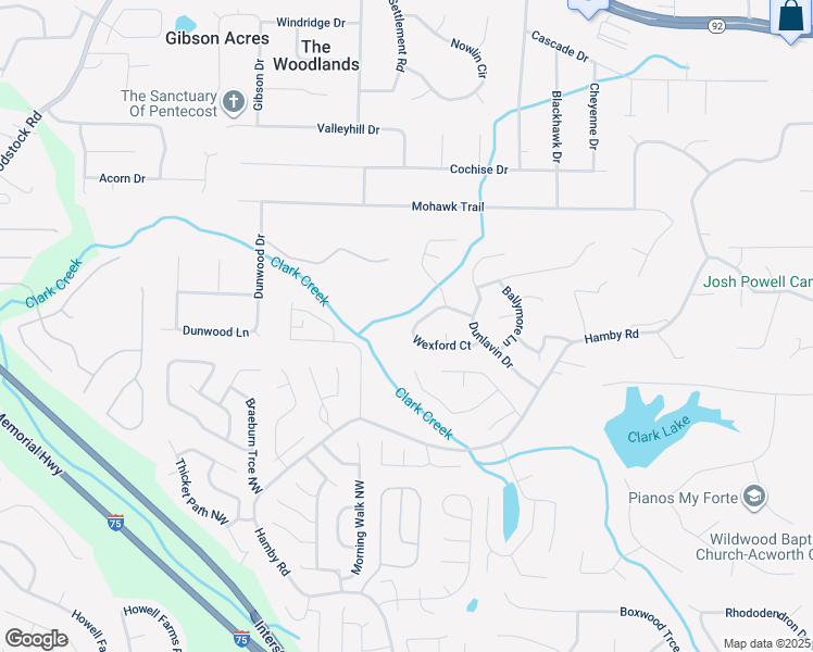 map of restaurants, bars, coffee shops, grocery stores, and more near 635 Wexford Court in Acworth
