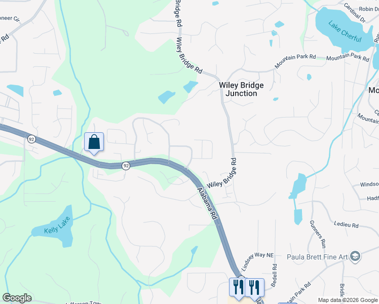 map of restaurants, bars, coffee shops, grocery stores, and more near 126 Wiley Parc Circle in Woodstock