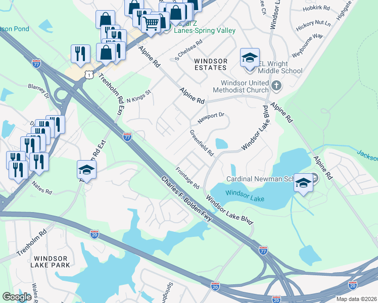 map of restaurants, bars, coffee shops, grocery stores, and more near 109 Baynard Court in Columbia