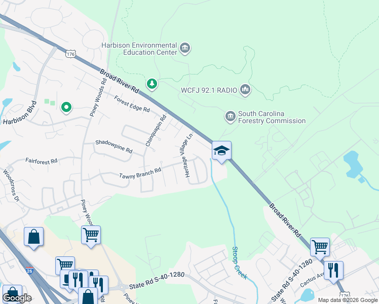 map of restaurants, bars, coffee shops, grocery stores, and more near 2 Guilford Green Court in Columbia
