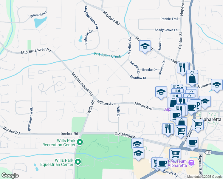map of restaurants, bars, coffee shops, grocery stores, and more near 372 Lynne Circle in Alpharetta