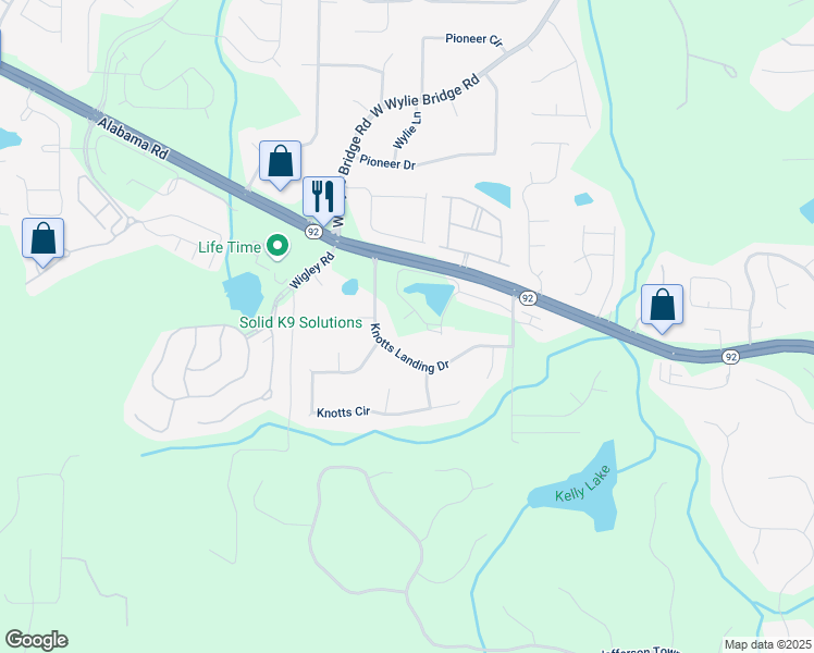 map of restaurants, bars, coffee shops, grocery stores, and more near 809 Kirby Drive in Woodstock