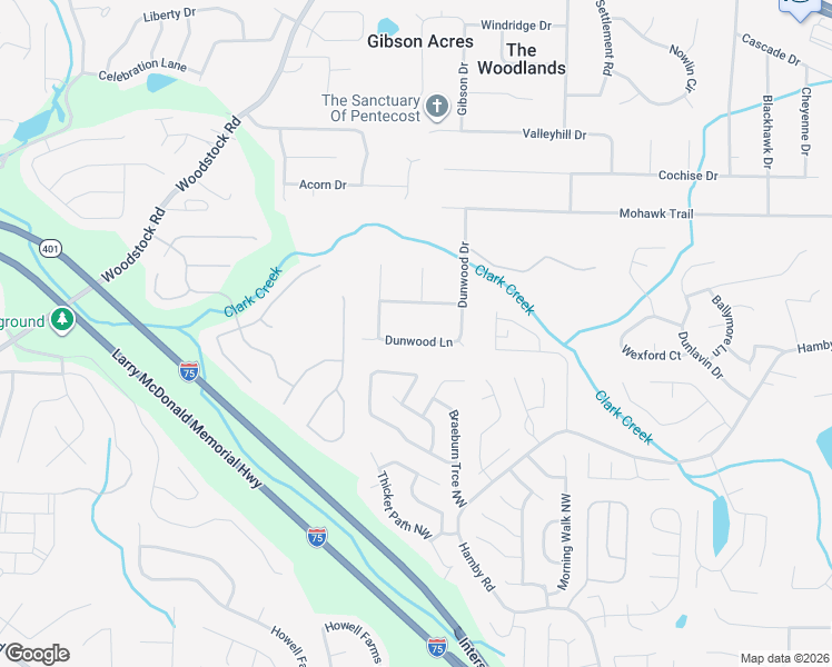 map of restaurants, bars, coffee shops, grocery stores, and more near 2772 Dunwood Lane in Acworth