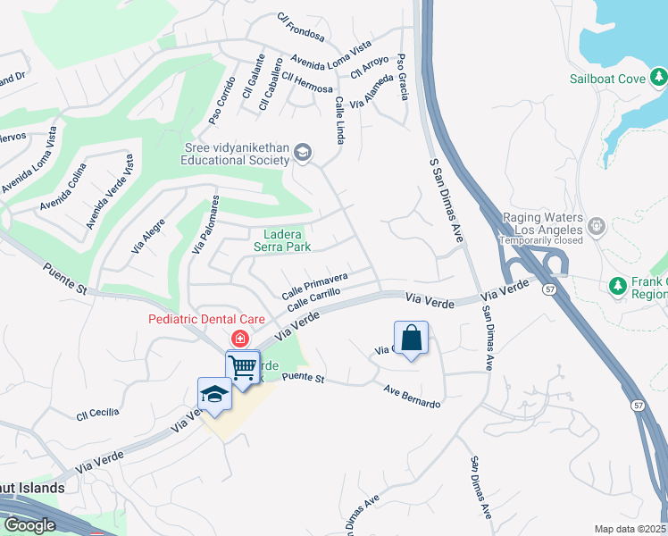 map of restaurants, bars, coffee shops, grocery stores, and more near 1768 Paseo Feliz in San Dimas