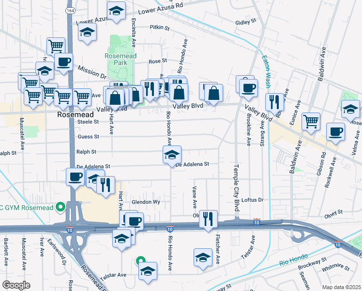 map of restaurants, bars, coffee shops, grocery stores, and more near 9426 Guess Street in Rosemead