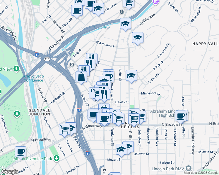 map of restaurants, bars, coffee shops, grocery stores, and more near 2666 Pasadena Avenue in Los Angeles